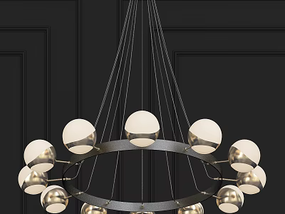 Modern Circular Chandelier with Multiple Spherical Bulbs on Dark Wall Background in Contemporary Interior Design 3d model