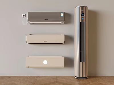 Modern Air Conditioner Fan Collection With Silver Beige Wall Mounted And Floor Standing Units 3d model