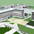 Modern Office Building Complex With Courtyards Landscaped Greenery And Open Spaces 3d model