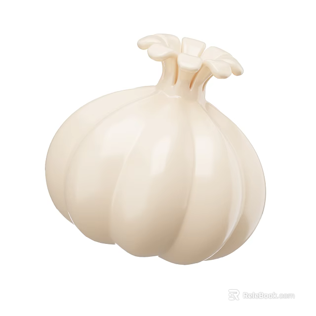 White Garlic Bulb With Smooth Surface And Floral Top Design 3d model 