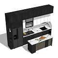 Modern Black And White Kitchen Cabinets With Hanging Base Units Countertop And Fresh Fruits