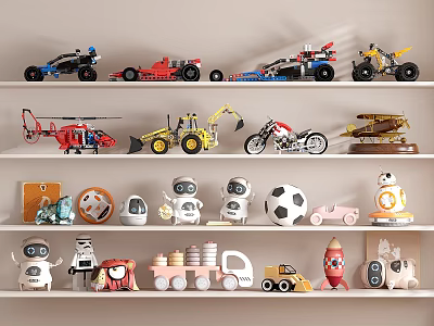 Decorative Ornament Set With Various Toy Models On Display Shelves 3d model