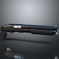 Modern Black Shotgun with Tactical Design Grip and Barrel on Dark Reflective Surface