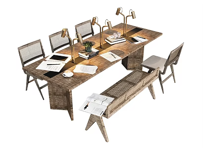 Quiet Table and Chair Casual Table and Chair Combination Dining Chair Office Chair Dining Table Casual Table Log Table Lamp Stationery Bench 3d model
