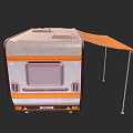 Modern Gray Caravan Exterior With Orange Awning Windows And Trailer Hitch