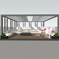 Modern Pergola With Metal Frame Sunshade And Outdoor Seating Surrounded By Greenery