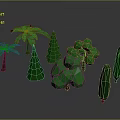 Cartoon Scene Featuring Low Poly Green Trees And Various Plant Shapes