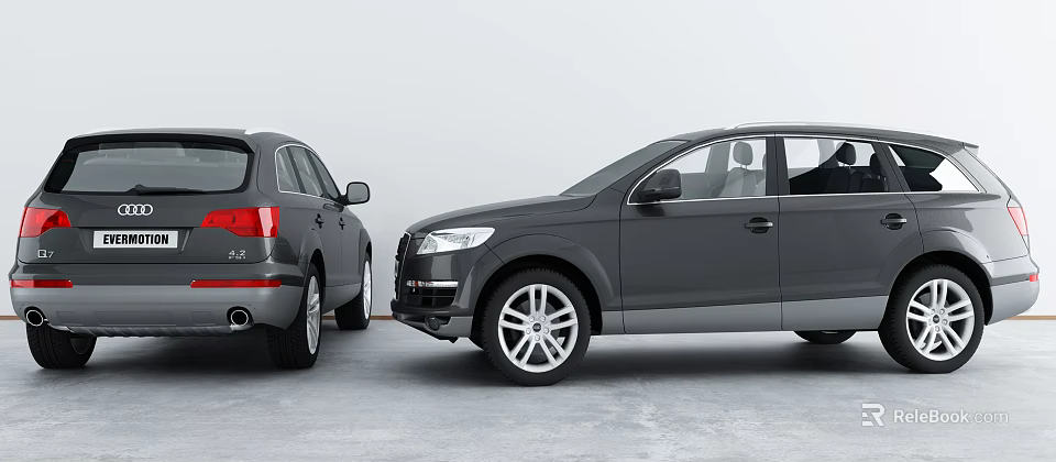 Two Gray SUVs With Front And Side Views Parked On Gray Floor Against White Background 3d model 