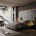 Modern Bedroom Interior Design With Bed Headboard Wall Lights Area Rug And Potted Plant