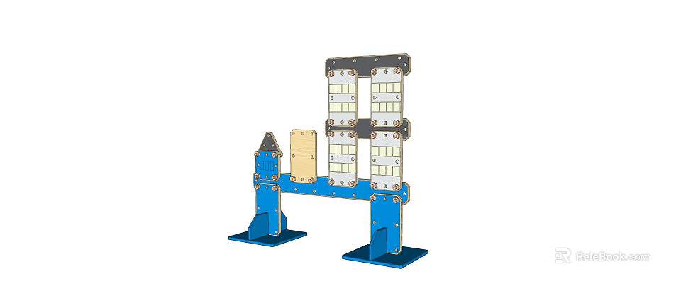 Blue And Beige Building Blocks With Multi Layer Tower Frame And Stable Supports 3d model