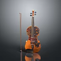 Elegant Wooden Violin With Decorative Patterns And Bow As Household Musical Item
