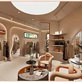 Modern Clothing Store Interior With Glass Facade Mannequins Hanging Clothes And Decorative Plants