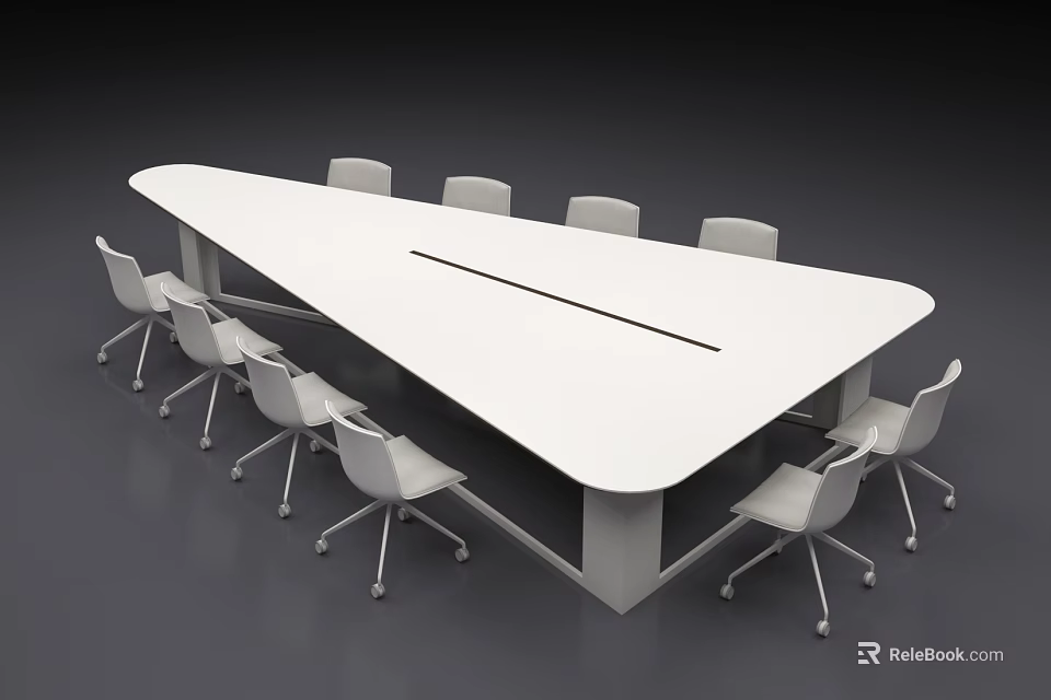 Modern White Conference Table With Ergonomic Chairs In Office Meeting Space 3d model 