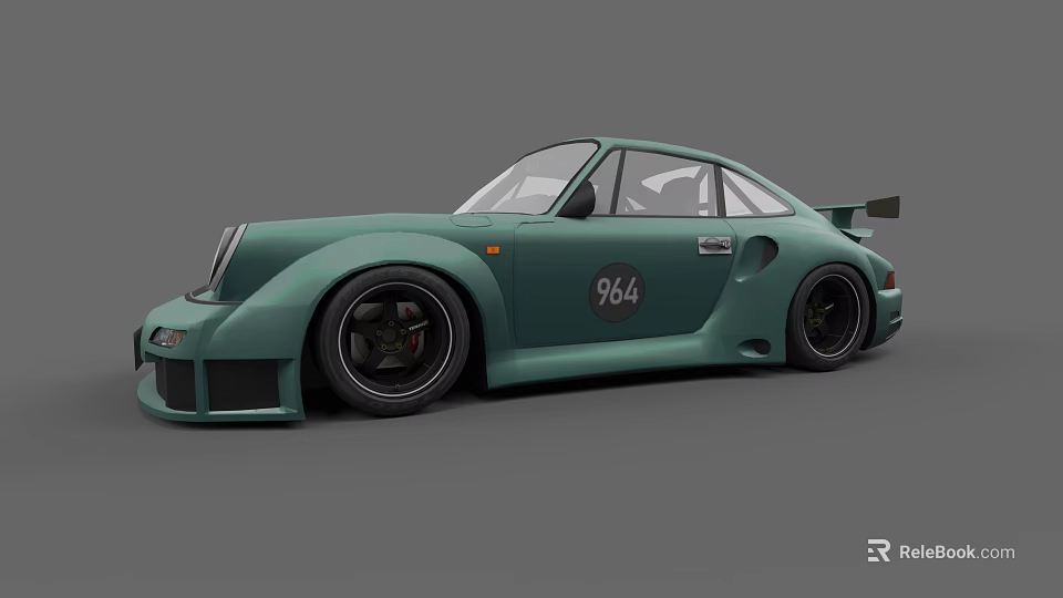Teal Porsche 964 Modified Widebody Sports Car With Racing Style Wheels And Aerodynamic Design 3d model 