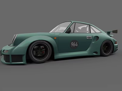 Teal Porsche 964 Modified Widebody Sports Car With Racing Style Wheels And Aerodynamic Design 3d model