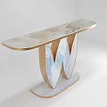 Modern Console Table With Golden Frame Round Tabletop And Blue White Artistic Legs