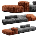 Modern Modular Sectional Sofa With Brown Gray Plush Fabric And Quilted Padded Sections 3d model