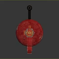 Red Fire Extinguisher With Red Handle Pressure Gauge And Safety Label On Dark Background