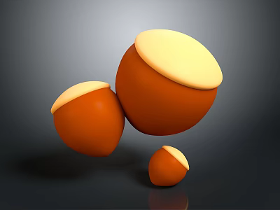3D Three Orange Hazelnuts With Yellow Tops On Dark Background 3d model
