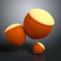 3D Three Orange Hazelnuts With Yellow Tops On Dark Background