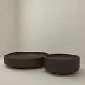 Two Brown Round Coffee Tables In White Minimalist Interior Space 3d model