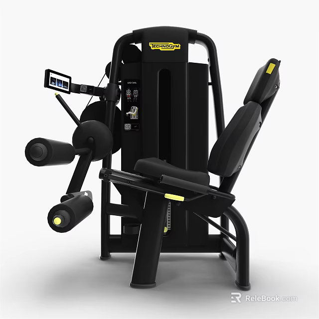 Ergonomic Leg Training Fitness Equipment With Digital Display And Yellow Accents 3d model 