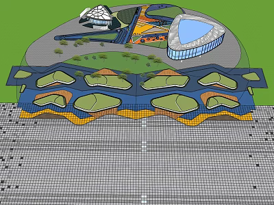 Colorful Children's Play Area Design With Shaped Zones Green Lawns Palm Trees And Water Features 3d model