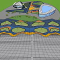 Colorful Children's Play Area Design With Shaped Zones Green Lawns Palm Trees And Water Features