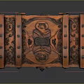 Antique Ornate Wooden Chest With Carved Decorations Metal Clasps And Lock