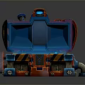 Vibrant Blue Red Mechanical Storage Box With Open Lid And Modern Household Design