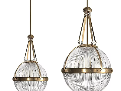 Elegant Modern Pendant Chandeliers With Transparent Ribbed Glass And Gold Metal Frame 3d model