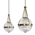 Elegant Modern Pendant Chandeliers With Transparent Ribbed Glass And Gold Metal Frame