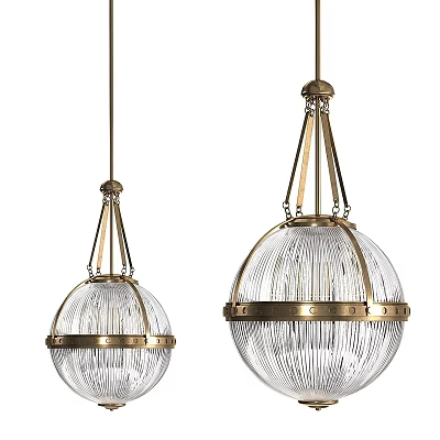 Elegant Modern Pendant Chandeliers With Transparent Ribbed Glass And Gold Metal Frame 3d model