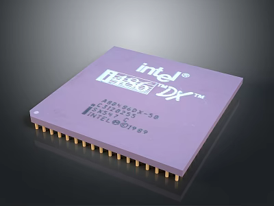 Intel DX Processor Chip With Purple Casing And Gold Pins Design Details 3d model