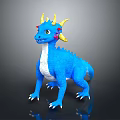 Game Movie Character Blue Dragon 3D Model With Yellow Horns Red Eyes And White Underbelly