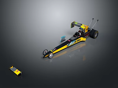 Yellow And Black Dragster Racing Car With MOTUL Logo And Front Wing Accessory 3d model