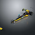 Yellow And Black Dragster Racing Car With MOTUL Logo And Front Wing Accessory