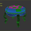Green Cushioned Stool With Wooden Curved Legs And Decorative Studs