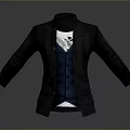 Stylish Black Coat With Blue Vest White T-shirt And Decorative Scarf