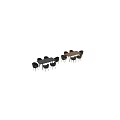 Modern Dining Table Set With Wooden Black Tabletop And Grey Chairs Golden Legs