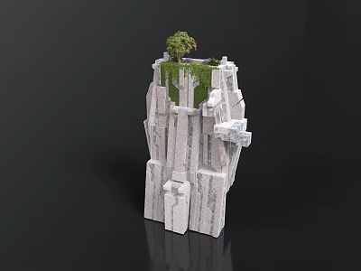 White Rock Cliff Structure Scenery Component With Top Tree And Moss 3d model