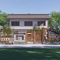 Rural Self Built House Featuring Chinese Style Courtyard With Traditional Decorations And Green Plants