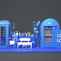 Blue Themed Photo Check in Spot With Telephone Booth Fridge Love Lock Bench And Bicycle