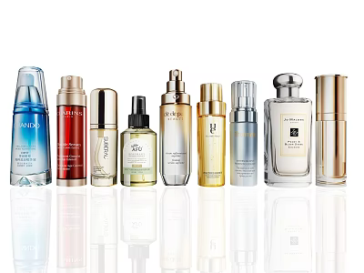 Daily Cleaning Skincare Products With Various Colored Bottles And Elegant Designs 3d model