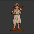 Female Figurine Holding Baseball Bat And Drumstick In Floral Dress With Sandals On Red Base