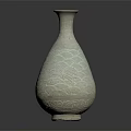 Light Colored Ceramic Vase With Intricate Carved Patterns On Dark Background 3d model