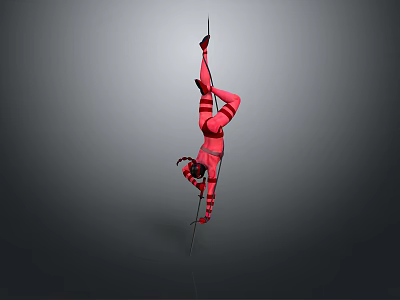 Woman Performing Aerial Hoop Handstand in Red Leotard Against Grey Background 3d model