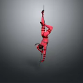 Woman Performing Aerial Hoop Handstand in Red Leotard Against Grey Background