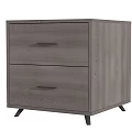 Modern Gray Wooden Nightstand With Two Drawers And Black Legs For Bedroom