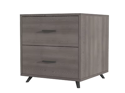 Modern Gray Wooden Nightstand With Two Drawers And Black Legs For Bedroom 3d model
